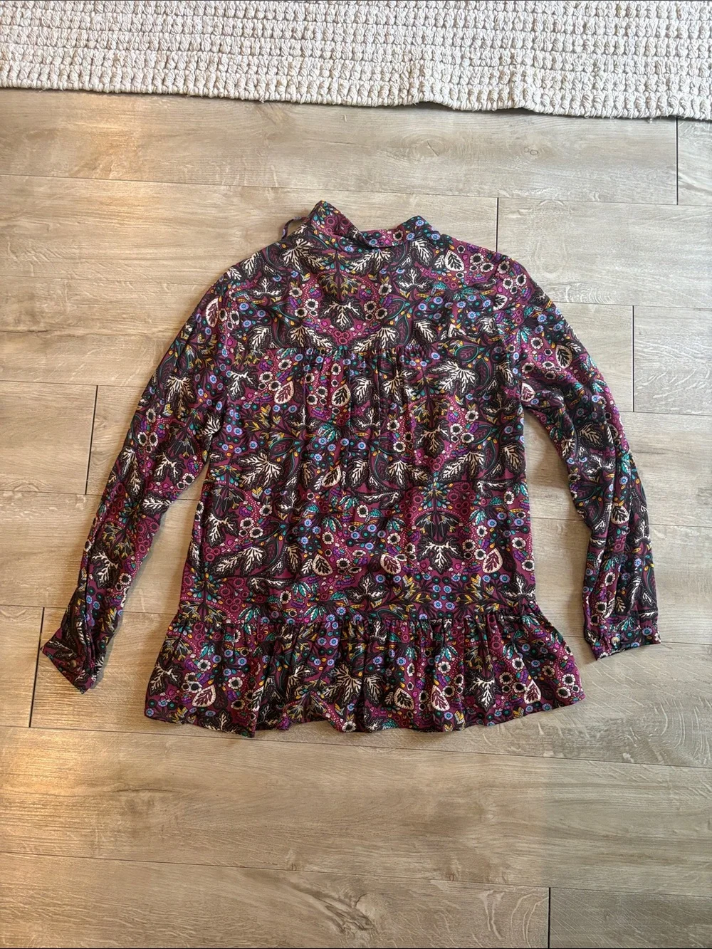 MAEVE Anthropologie Plum Floral Ruffle-Hem Button Blouse Size Small - Picture 9 of 9